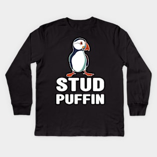 Stud Puffin Funny Seabird Iceland Puffin Bird Kids Long Sleeve T-Shirt